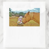 Sticker Rectangulaire Lapin blanc et Cheval jaune (Sac)