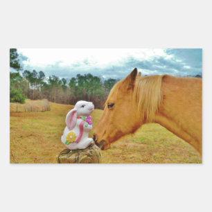 Sticker Rectangulaire Lapin blanc et Cheval jaune