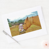 Sticker Rectangulaire Lapin blanc et Cheval jaune (Enveloppe)
