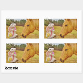 Sticker Rectangulaire Lapin blanc et Cheval jaune (Feuille)