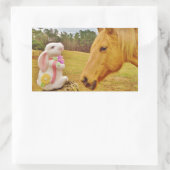 Sticker Rectangulaire Lapin blanc et Cheval jaune (Sac)