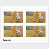 Sticker Rectangulaire Lapin blanc et cheval jaune blond (Feuille)