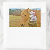 Sticker Rectangulaire Lapin blanc et cheval jaune blond (Sac)