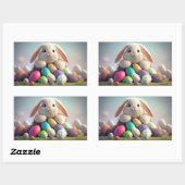 Sticker Rectangulaire Lapin de Pâques avec oeufs de Pâques (Feuille)