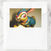 Sticker Rectangulaire lapin jouet et oeuf jaune pâle (Sac)