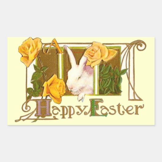 Sticker Rectangulaire Lapin mignon de Pâques vintage (Devant)