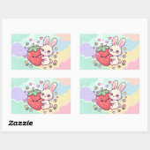 Sticker Rectangulaire Lapin Sucré à la Fraise (Feuille)