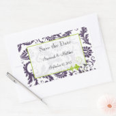 Sticker Rectangulaire Lapis Violet Pomme vert Damas Mariages d'oiseaux (Enveloppe)