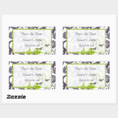 Sticker Rectangulaire Lapis Violet Pomme vert Damas Mariages d'oiseaux (Feuille)