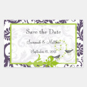 Sticker Rectangulaire Lapis Violet Pomme vert Damas Mariages d'oiseaux (Devant)