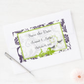 Sticker Rectangulaire Lapis Violet Pomme vert Damas Mariages d'oiseaux (Enveloppe)
