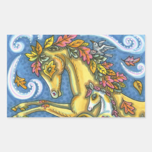 STICKER RECTANGULAIRE L'AUTOMNE COLORÉE PARTE SUR LE CHEVAL ET LE COLT W