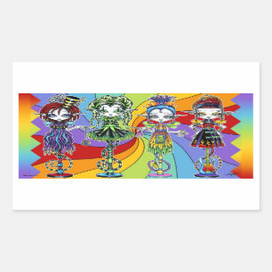 Sticker Rectangulaire Le bâton de lutin de cirque d'arc-en-ciel Freaks