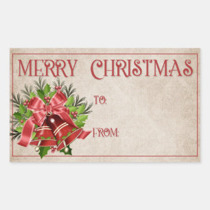 Sticker Rectangulaire Le cadeau de Joyeux Noël marque le rouge Bells de