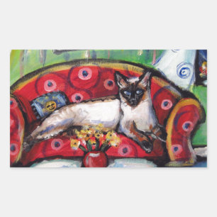 Sticker Rectangulaire Le chat siamois sent sourire la peinture d'un chat