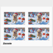 Sticker Rectangulaire Le chien du Labrador coule dans la neige avec le C (Feuille)