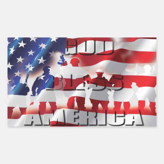 Sticker Rectangulaire Le Dieu patriotique bénit l'Amérique drapeau améri (Devant)