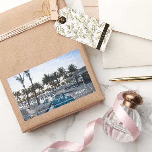 Sticker Rectangulaire Le lever de soleil du Mexique à la piscine (Cadeaux)