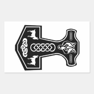 Sticker Rectangulaire Le marteau de Pagan Thor avec loup et chèvres