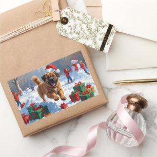 Sticker Rectangulaire Le Mastiff tibétain coule en neige avec le Casquet