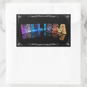 Sticker Rectangulaire Le nom Melissa en lumières 3D (Photographie) (Sac)