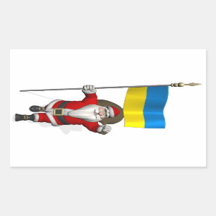 Sticker Rectangulaire Le père noël avec le drapeau de l'Ukraine