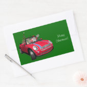 Sticker Rectangulaire Le Père Noël Conduit Une Mini (Enveloppe)