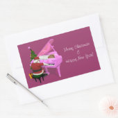 Sticker Rectangulaire Le Père Noël Joue Un Piano Rose (Enveloppe)