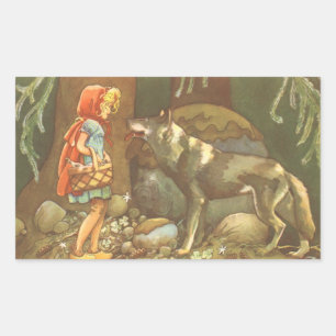 Sticker Rectangulaire Le Petit Chaperon Rouge, Conte de Fées Vintage