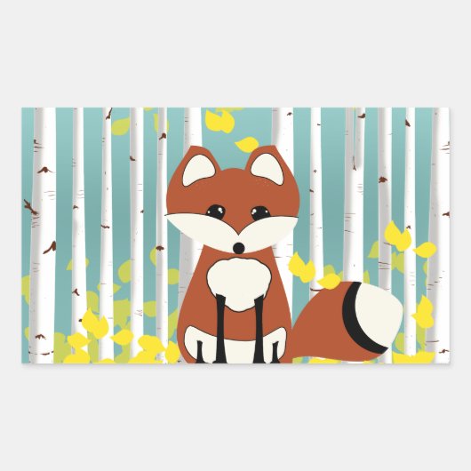 Sticker Rectangulaire Le renard dans les bouleaux d'automne (Devant)