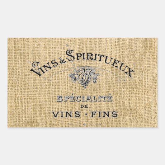 Sticker Rectangulaire Le vin français sur Burlap (Devant)