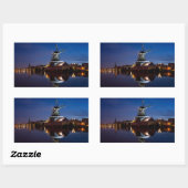Sticker Rectangulaire Leidschendam moulin à vent avec réflexion la nuit (Feuille)