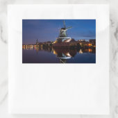 Sticker Rectangulaire Leidschendam moulin à vent avec réflexion la nuit (Sac)