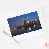 Sticker Rectangulaire Leidschendam moulin à vent avec réflexion la nuit (Enveloppe)