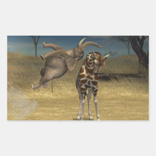 Sticker Rectangulaire L'éléphant saute par-dessus la girafe