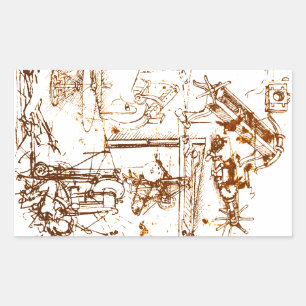 Sticker Rectangulaire Léonard de Vinci a esquissé des sickers