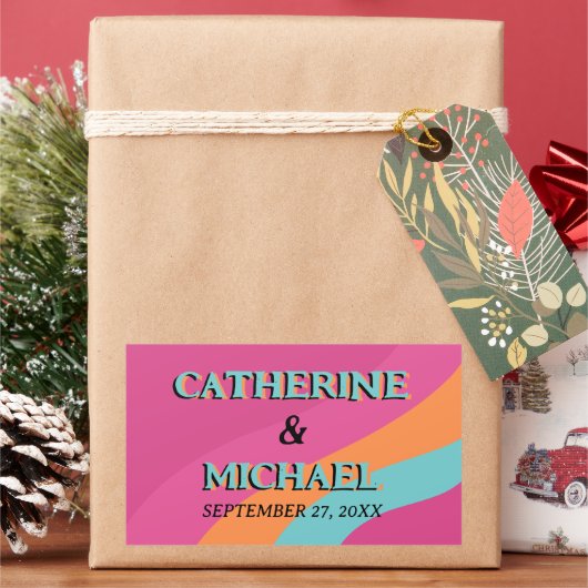 Sticker Rectangulaire Les années 70 rétro Super Fuchsia Mariage (vacances)