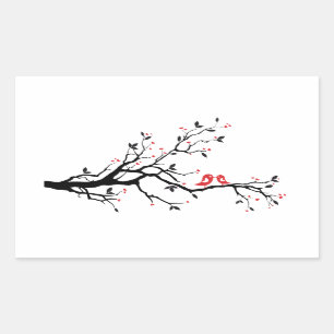 Sticker Rectangulaire Les baisers de l'oiseau sur la branche d'arbre