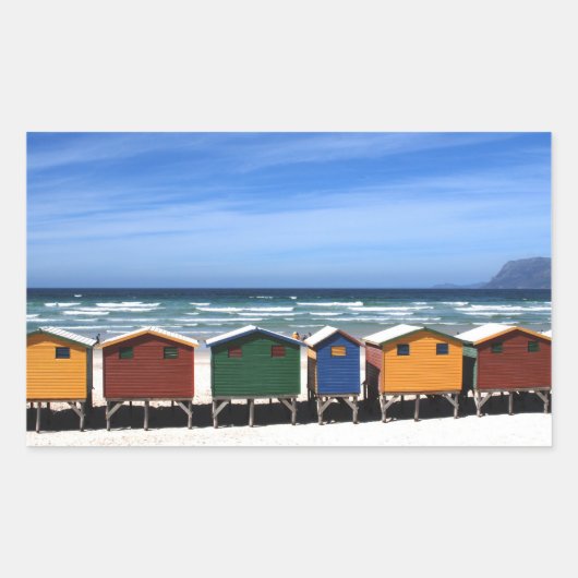 Sticker Rectangulaire Les cabanes de plage colorées (Devant)