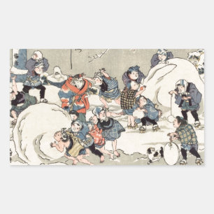 Sticker Rectangulaire Les enfants chinois dans la neige