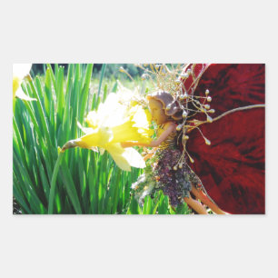 Sticker Rectangulaire Les fées dans les jonquilles