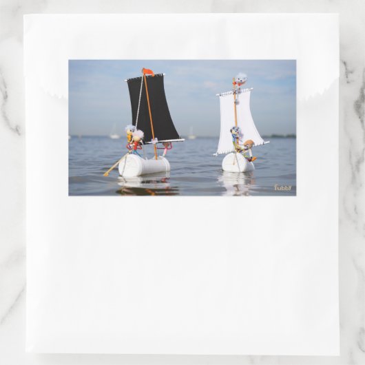 Sticker Rectangulaire Les fubby en mer contre la pollution plastique. (Sac)