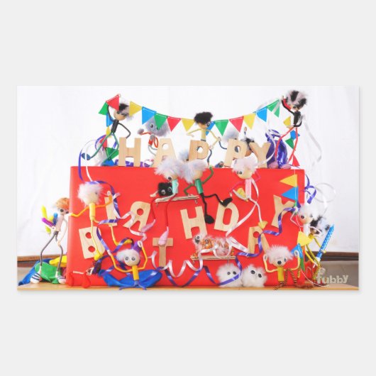 Sticker Rectangulaire Les Fubby qui fêtent leur anniversaire. (Devant)