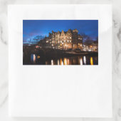 Sticker Rectangulaire Les maisons du canal d'Amsterdam la nuit (Sac)