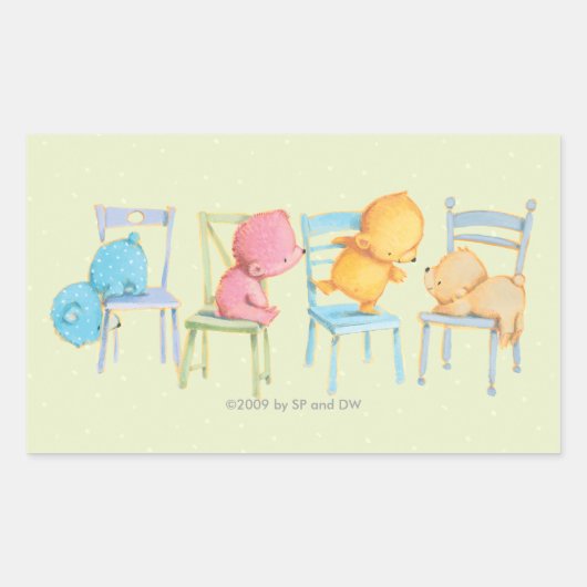 Sticker Rectangulaire Les ours bleus, roses, jaunes et Brown jouent (Devant)