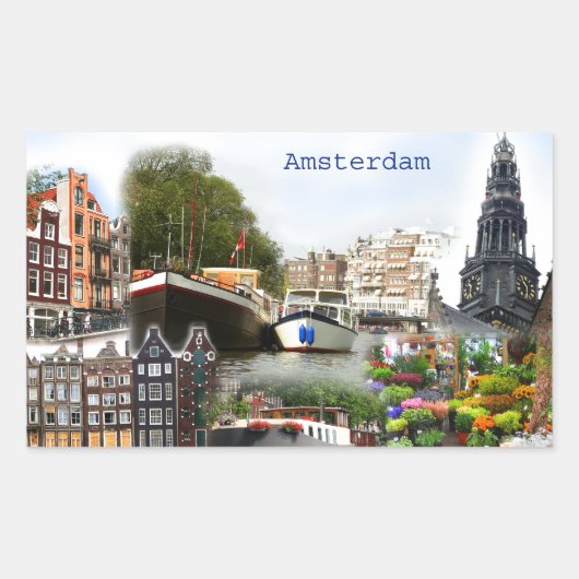 Sticker Rectangulaire Les sites touristiques d'Amsterdam (Devant)
