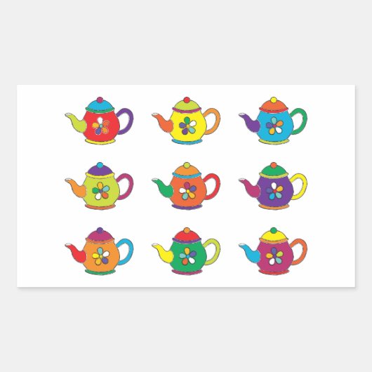 STICKER RECTANGULAIRE LES TEAPOTS COLORÉS (Devant)