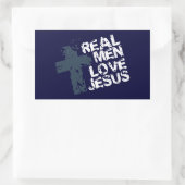 Sticker Rectangulaire Les vrais hommes aiment Jésus (Sac)