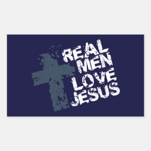 Sticker Rectangulaire Les vrais hommes aiment Jésus