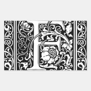 Sticker Rectangulaire Lettre F Médiévale Monogramme Art Nouveau